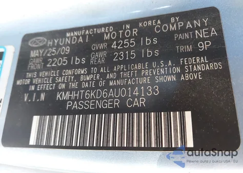 2010 Hyundai Genesis 2.0T z USA, uszkodzony, nr VIN KMHHT6KD6AU014133